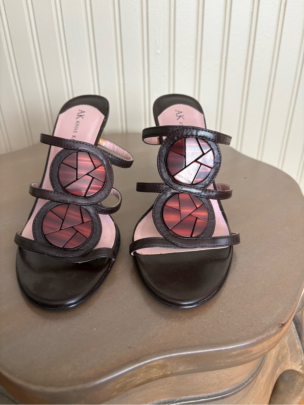 Anne Klein Women’s Brown Sandals with Pink Inset Detail